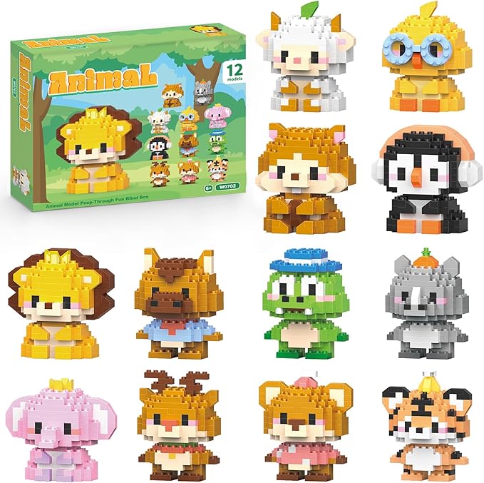 12 Pack Animals Building Block Sets,Micro Mini Animals Party Favors for Kids, Birthday Gift for Boy Girl(1,691 Pieces)