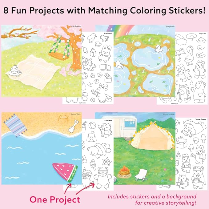 Seasonal Splendor Art Kit – DIY Sticker Coloring Craft Kit for Kids | Color Your Own Stickers & Create Your Story | Coloring Sticker Sheets & Art Activity Gift | Fun & Educational Craft