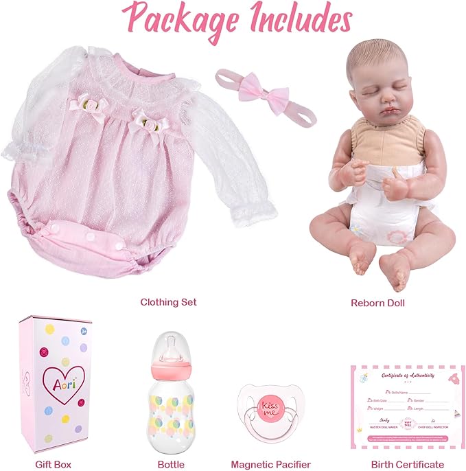 Aori Lifelike Reborn Baby Dolls - 20 Inch Sleeping Realistic Girl Newborn Baby Doll with Weighted Poseable Soft Vinyl Doll Includes Pink Lace Outfit Set for Senior, Collectors, Kids 3+