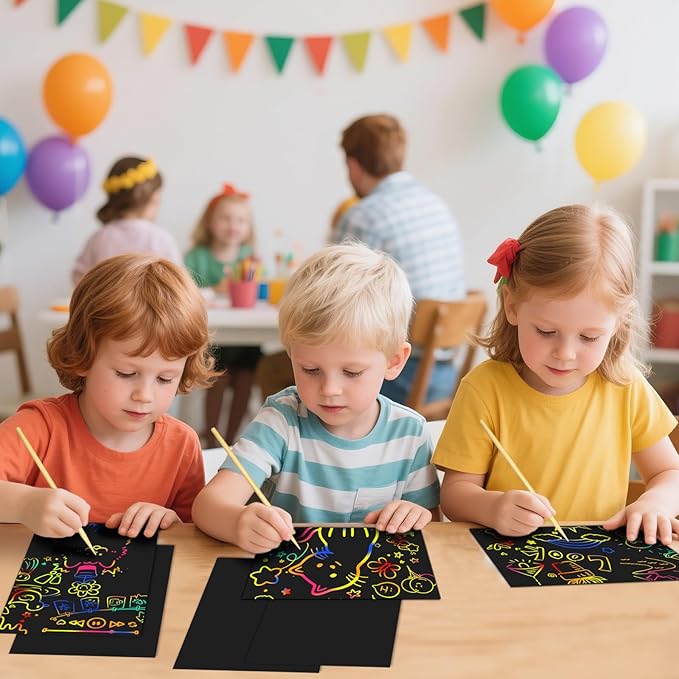 Cityrosy Rainbow Scratch Paper for Kids: 120 Pcs Scratch Art for Kids Sets Arts and Crafts Birthday Gifts for 3-12 Years Old Girls Boys Classroom, Party, Games