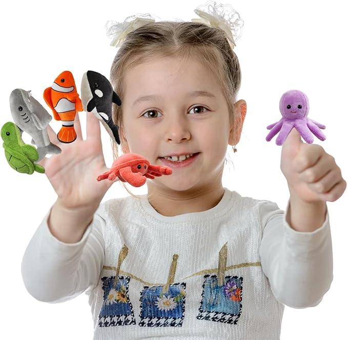 6pcs Finger Puppets Set, Cute Sea Animal Finger Puppet for Role-Playing Mini Hand Puppets Suitable for Kids,Sea Animal Puppets for Storytelling, Realistic Finger Puppet for Toddlers.