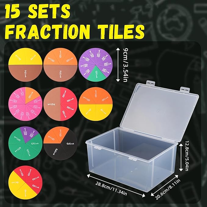 15 Sets Fraction Circles Fraction Manipulatives for Preschool Elementary School Educational Math Learning Manipulatives for Teacher Bulk with Storage Box