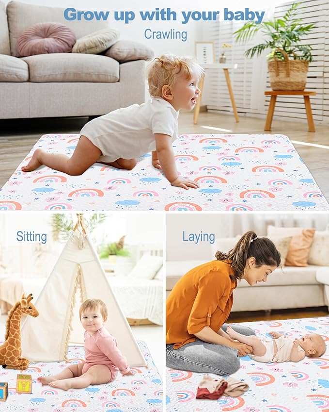 Machine Washable Baby Floor Play Mat 59x59”, Non Slip One-Piece Baby Crawling Mats for Tummy Time, Portable Playpen Mat Playmat for Babies Infants and Toddlers