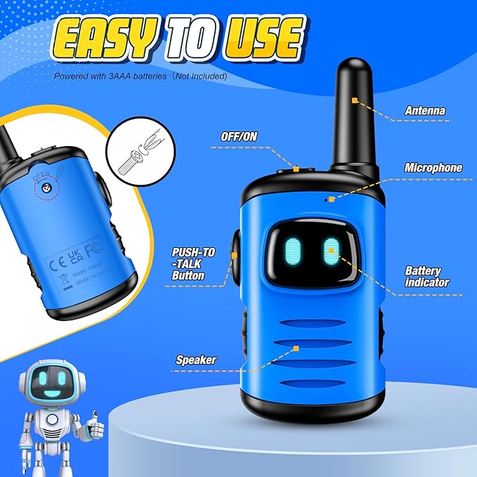 Kids Walkie Talkies Toys for Boys: comedyfun Mini Robots Walkies Talkies 2 Pack Christmas Birthday Gifts for 3 4 5 6 7 8 Year Old Boys Toys Age 4 5 6 7 8 Stocking Stuffers Camping Outdoor Games
