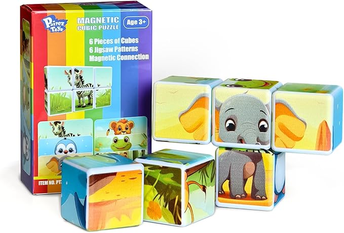 3D Magnetic Cubic Jigsaw Puzzle Toys for Toddlers, Large Building Blocks Cubes 1.65 Inches, Sensory & Montessori Toys for Kids 3-5