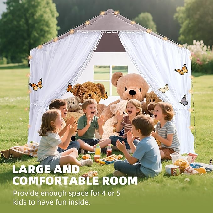 Kids Teepee Play Tents Indoor Outdoor Toddler Tent Kids Playhouse Tent LargeCastle(Grey)