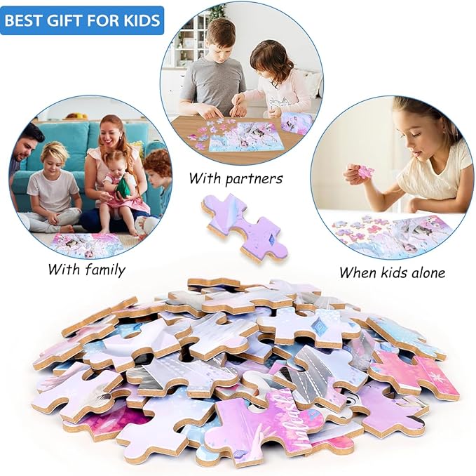 Puzzles for Kids Ages 4-8,Kid Puzzls in a Metal Box,Winter Princess Snowman Deer Horse Small Puzles,Kids Boys Girls Learning Educational Puzzes Packed in Tin Box,60 Pieces