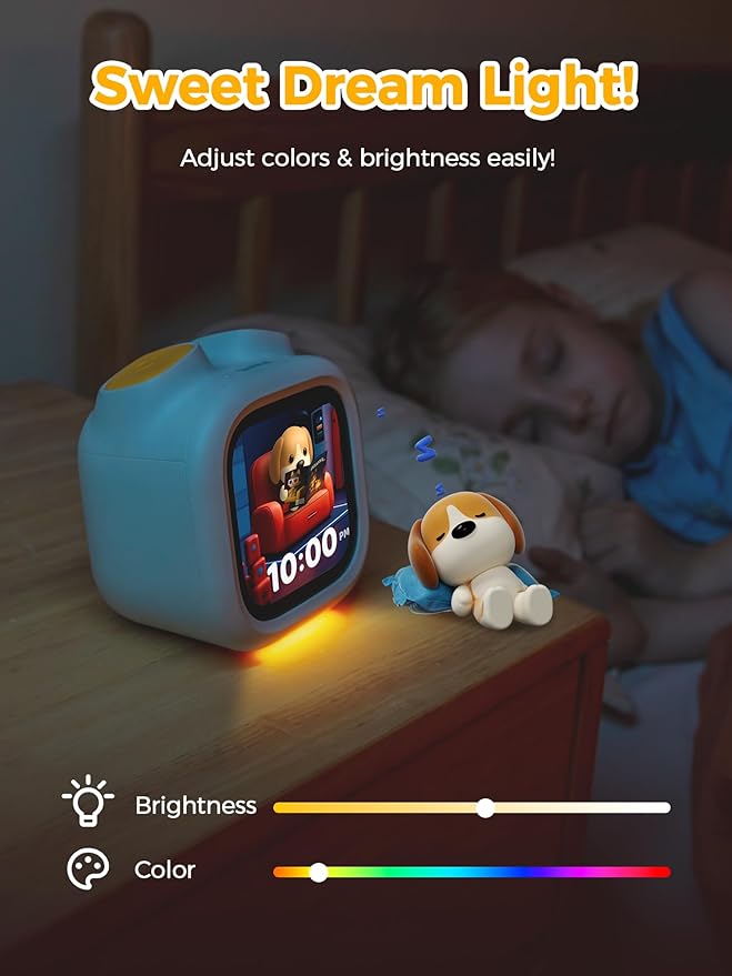 Think Academy PawPal Digital Pet Alarm Clock with 3.8" Touchscreen - Habit-Building Sleep Trainer with OK-to-Wake, Stories, Music, White Noise & Nightlight for Kids Ages 3-8 Gift