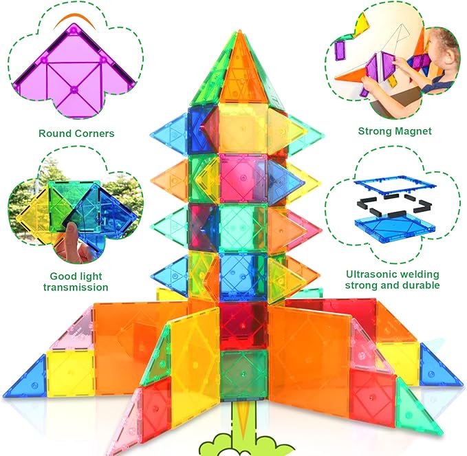 Magnetic Tiles Toddler Toys Magnetic Building Blocks for Kids Ages 3-12 STEM Educational Toys for Girls & Boys Sensory Play for Preschool Learning Birthday Chritmas Gifts Stocking Stuffers