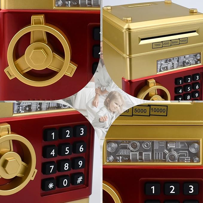 Electronic Piggy Bank with Password Lock & Mini ATM Function - Money Saving Box for Kids, Safe Coin Bank Toy for Ages 3 for Boys & Girls (Gold)