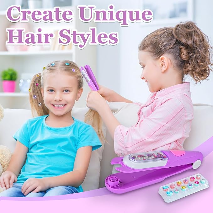 Hair Gem Stamper Kit,Bling Hair Jewels for Girls, Hair Styling Tool with Reusable Shining Diamonds, Christmas Birthday Arts & Crafts Gift for 5-12 Year Old Girl (Purple)