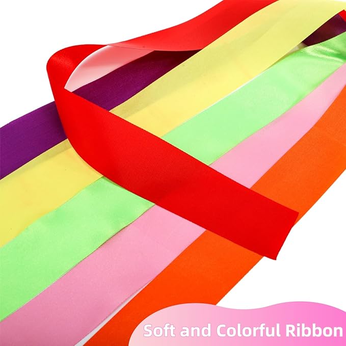 12 Pieces Rainbow Dance Ribbons, Colorful Dancing Rhythm Streamers, Hand Held Gymnastics Ribbons for Gym, Training, Artistic Dancing, Birthday Party Gift Decoration