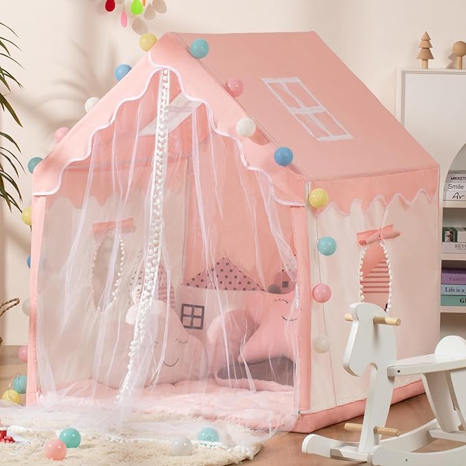 Kids Play Tent Children's Tent Indoor Princess Girl Castle Game House Household Small House Outdoor Toy House with a String of Star Lights