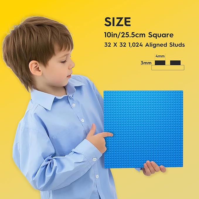 Classic Blue Baseplates, 32x32 Studs Square Base Plates for Play or Display Bricks Creations, Compatible with Classic Legos, 10" x 10", Pack of 2, Perfect for Water and Ocean