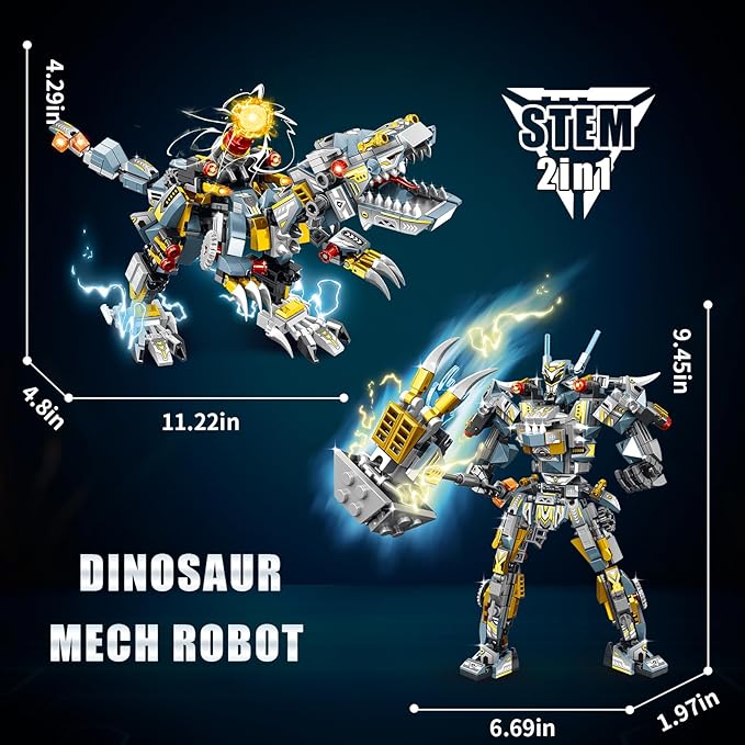 STEM 2 in 1 Indominus Dinosaur Building Kits, Transforming Mech Robot Building Sets for Kids Boys 6-10, Compatible with Dinosaur, Educational Gift Toy for Adults (513 PCS)