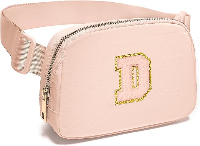 Gitus Gifts for 8 9 10 11 12 Year Old Girls Belt Bag Fanny Pack Crossbody Bags with Initial Letter Patch Cute Stuff Birthday Gifts for Teen Girls Women Personalized Trend Stuff (Coral Pink-D)