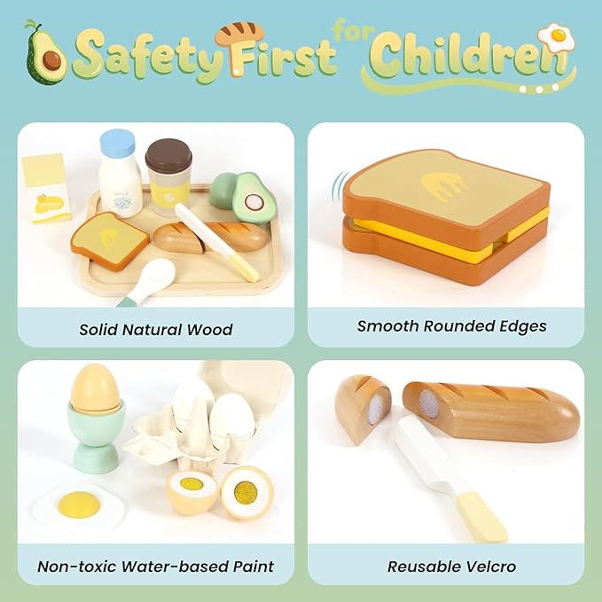 Wooden Play Food Sets for Kids Kitchen, Food Toys for Toddlers 3+ Year Old, Pretend Food Play Kitchen Accessories, Cutting Food Gift for Boys Girls