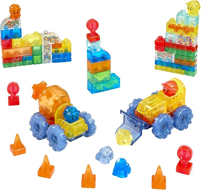 Jelly Blox Construction Site Set | Includes 75 Pieces | Toddler & Preschool Building Blocks Kids Can Squeeze, Stretch, Squish | Safety Tested & Ouch-Free | Tactile, Sensory Play Toy for Ages 2+