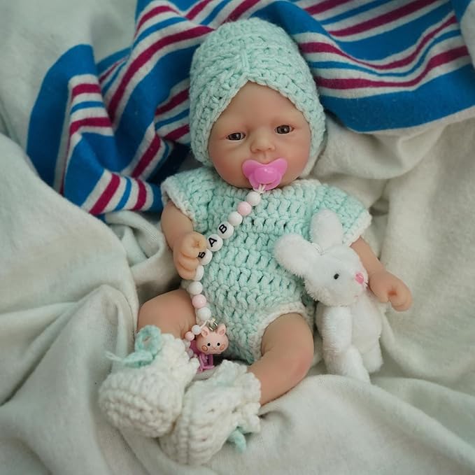 7 Inch Mini Silicone Baby, Reborn Baby Dolls Silicone Full Body Girl Cindy, Realistic Newborn Baby Doll Real Life Miniature Baby Doll with Feeding Accessories