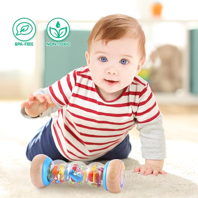 Rainmaker - Montessori Baby Toys for 6-12 Months 1 Year Old, Newborn Baby Rattle Shaker Sensory Toy, 7 inch Wooden Rain Stick Baby Musical Toys for 6 7 8 9 10 Month Infant Toddlers Gift