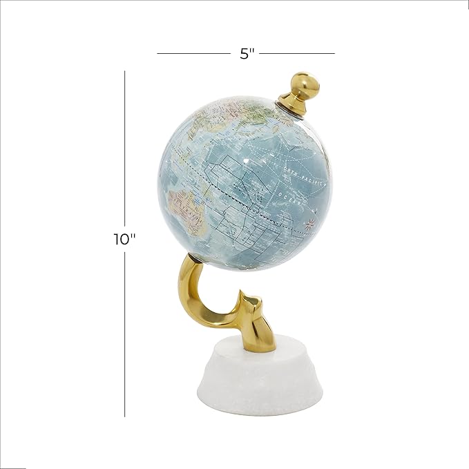 Deco 79 Aluminum Globe with Marble Base, 5" x 5" x 10", Blue