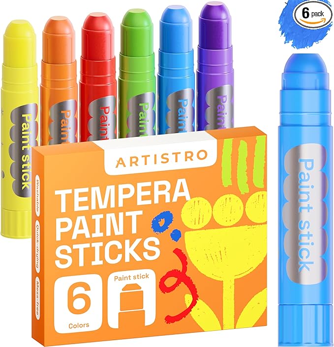 ARTISTRO 100% Washable Tempera Paint Sticks for Kids - 6 Non-toxic Paint Markers for Kids - Color Sticks with Twist Design
