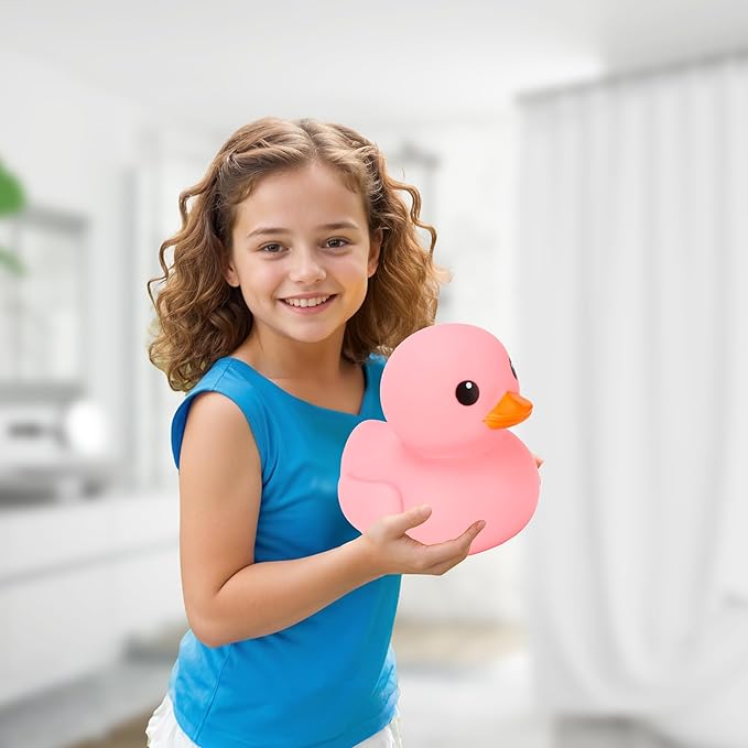 XL Jumbo Large Rubber Duck Bath Toy - No Hole Giant Duck, Waterproof Big Duckie Baby Shower Water Toy Without Hole for Kids Home, Decor, Party Gift 8-Inches (Pink)