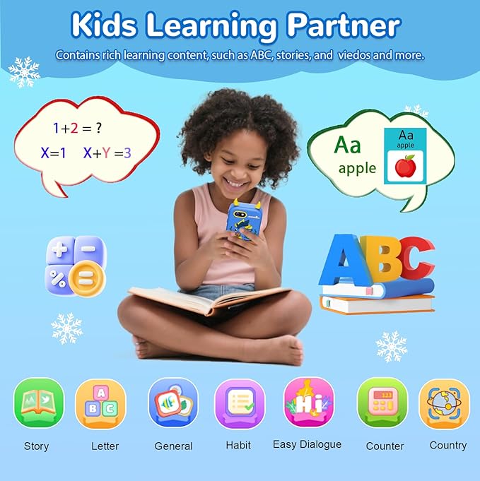 Lapare Kids Smart Phone Toys, 2.8'' Touchscreen HD Dual Camera Cell Phone for Kids, Birthday Gifts Dinosaur Toddler Play Phone for Boys 3-10, Travel Learning Toy with 32GB SD Card(Blue)
