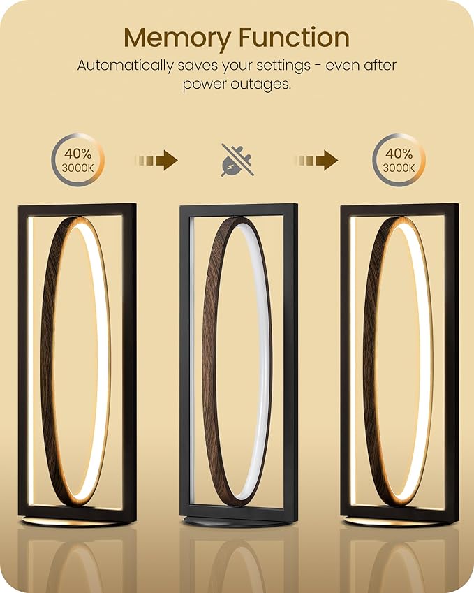 Modern LED Table Lamp, Dimmable Minimalist Bedside Lamp, 3 Color Temperatures, Angle Adjustable, Cute Desk Lamp, Nightstand Lamp for Living Room, Bedroom, Office, Black and Walnut K62TL05
