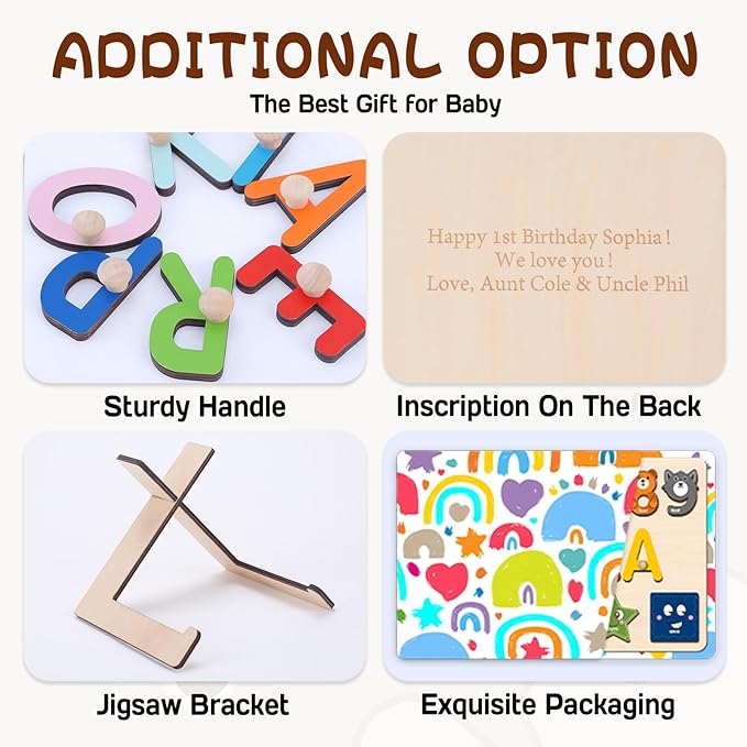 Personalized Name Puzzle for Kids, Customized Baby Gifts, Wooden Shapes Puzzles for Toddlers Boy and Girl, 1 Year Old Girl Gifts, Baby Shower