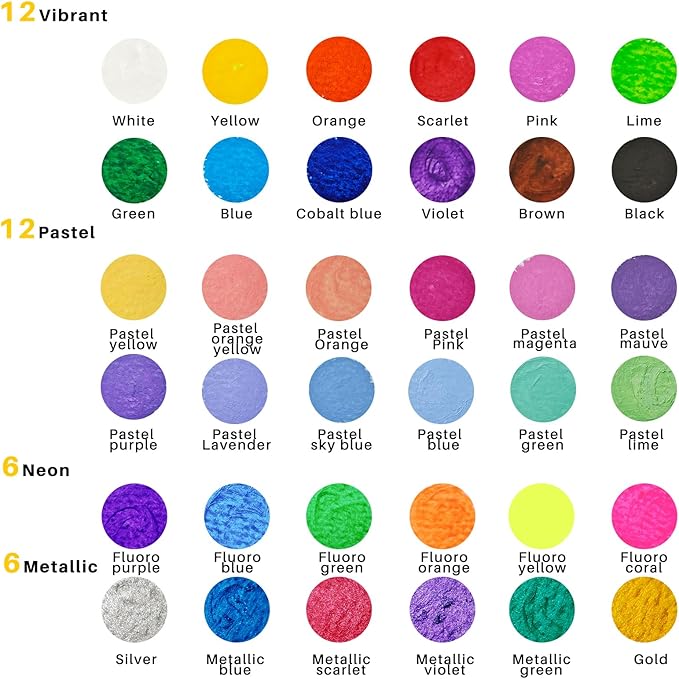 Tempera Paint Sticks, 36 Colors Washable Paint Sticks for Kids Including 12 Vibrant Colors, 12 Pastel Colors, 6 Neon Colors and 6 Metallic Colors