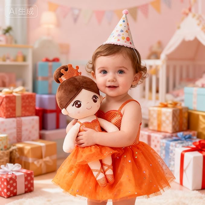 Gloveleya Baby Girl Gifts Dolls Soft Plush Toy Ballet Girl Doll Orange 14 Inches with Gift Box…