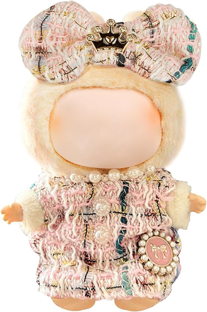 Premium Doll Clothes for Labubu - Luxury Chic Style Set for 17cm Dolls, Doll Outfit for Display, Collectors, Gift - Cute Miniature Fashion Accessories - Pink Crown (No Dolls)