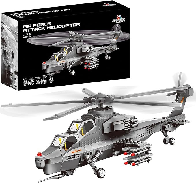 Attack Helicopter Air Force Building Block Set – 283-Pcs Helicopter Building Toys Set – Building Block Plane Toy for Kids Older Than 10 and Adults – Compatible with All Building Bricks