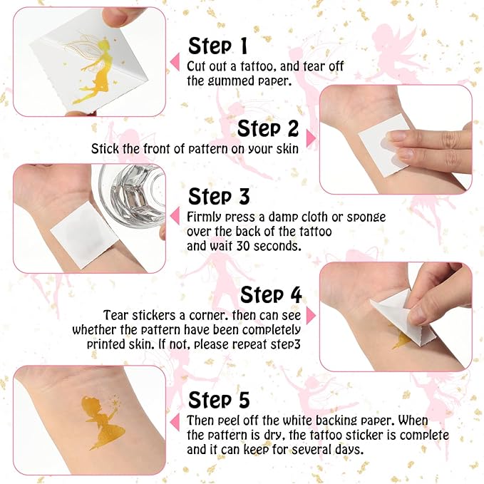 Landhoow 240 Pcs Fairy Foil Tattoos Temporary for Kids Glitter Face Tattoos Cool Body Sticker Costume Accessory for Adults Boys Girls Party Favor