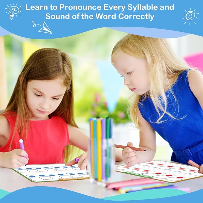Aizweb Phonemic Awareness Dry Erase Board,9" x 12" Syllable Small Whiteboard,Speech Therapy Material Phonics Games, Letter Sound,Science Reading Manipulative,Preschool Kindergarten Classroom Must Have