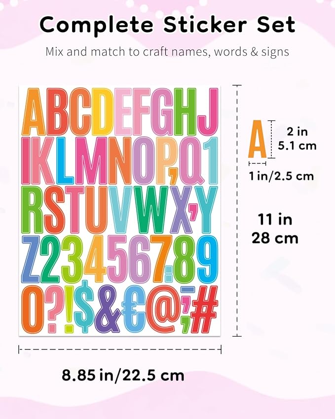 Uniclife 10 Sheets Letter Stickers, 500 Pcs Scrapbook Stickers, 2 Inch Vinyl Number Alphabet Sticker, Self-Adhesive Stick on Letters for Mailbox Bottles Crafts Posters Decor