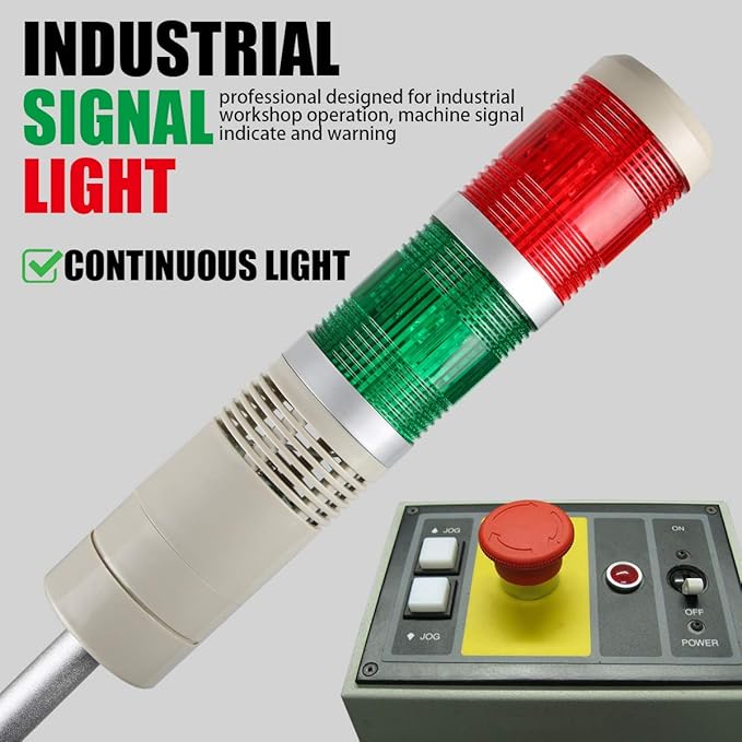 Industrial Signal Tower, LED Alarm with Flash Indicator, 2-Layer Stack Warning Light and Buzzer for Safety (110V/Sound/Steady ON)