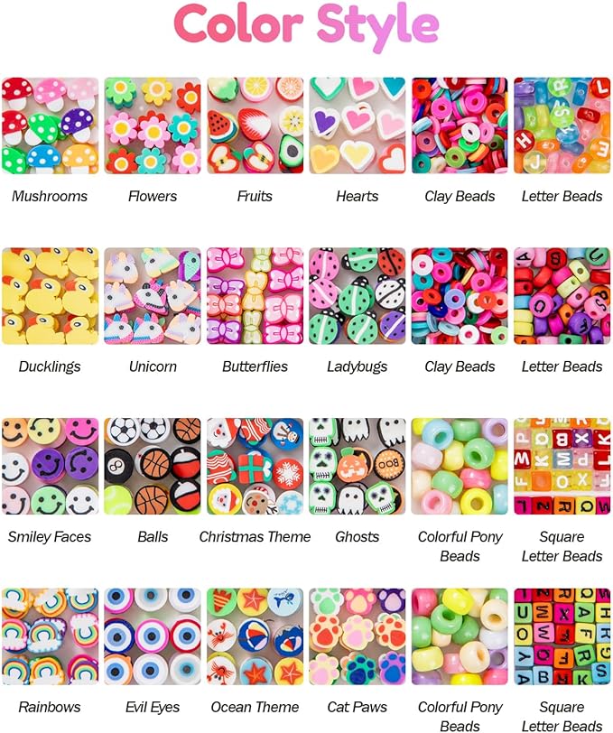 Taybonds Polymer Clay Beads Charms Bracelet Making Kit for Kids Age 6+, 740pcs DIY Jewelry Making with Pony Beads, Letter Beads, Charms & Elastic Cord – Gift for Girls Crafting and Creative Play