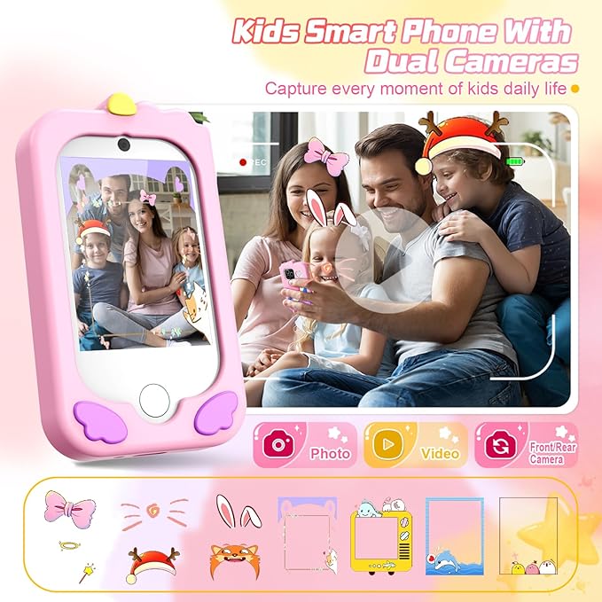 Kids Smart Phone, Phone for Kids Ages 3-12 | 2.8" Touchscreen, Dual Camera & Video Recording | Educational Learning Toy with Games & Music | Christmas Birthday Gift for Boys and Girls(Pink)