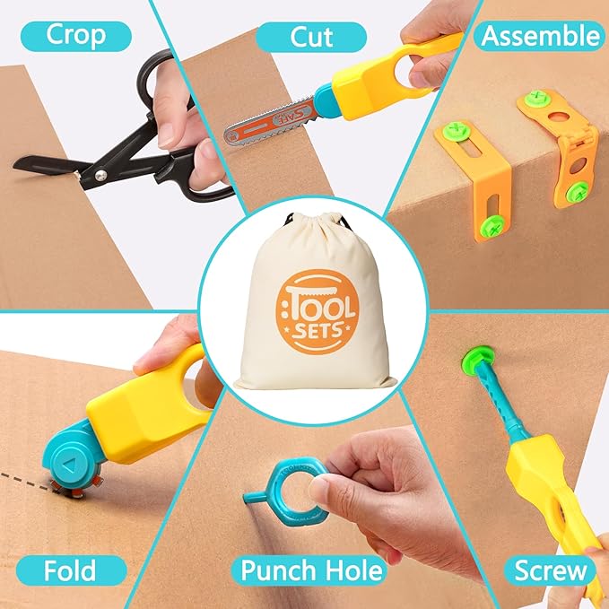 Cardboard Cutter Tools for Kids, Cardboard Construction Kit for Age 5 6 7 8+, Creative STEM Educational Toys for Family, Team Activities, Classroom Learning, Birthday for Boy Girl