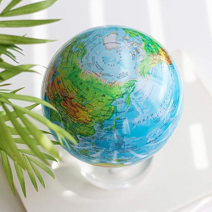 MOVA Globe – Blue Relief Map 4.5” | Solar-Powered Rotating World Globe with Terrain Detail | No Batteries or Cords | Elegant Desk Décor or Educational Gift