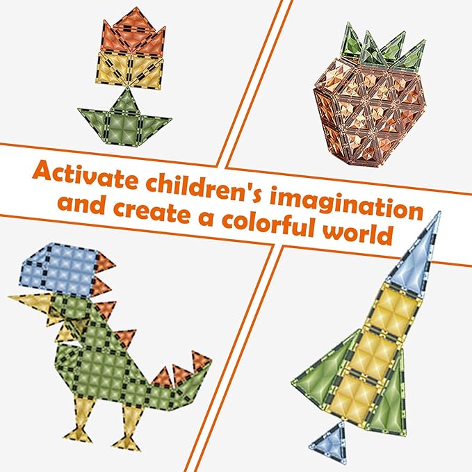 Magnetic Tiles, 4D Colored Window Assembly Puzzle Magnetic Building Blocks Children Educational Toys for Toddlers Kids 3-12 100PCS
