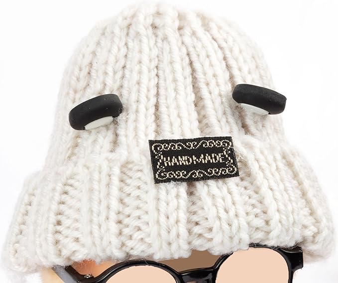 5 Pieces Doll Clothes for Labubu - Kawaii Chic Style Set for 17cm Dolls, Cute Doll Outfit with Accessories - Grey Bear Ears Hat + Red Sweater + Blue Jeans + Glasses + Small Guitar (Clothes Only)
