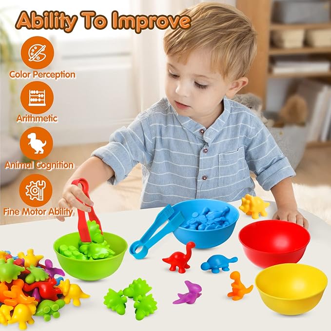 JOCHA Color Sorting and Counting Dinosaurs Toys for Toddlers 3 5 4 Years Old Preschool Matching Learning Educational Game Montessori Sensory Math Classification Activities Toys for Kids Boys Girls
