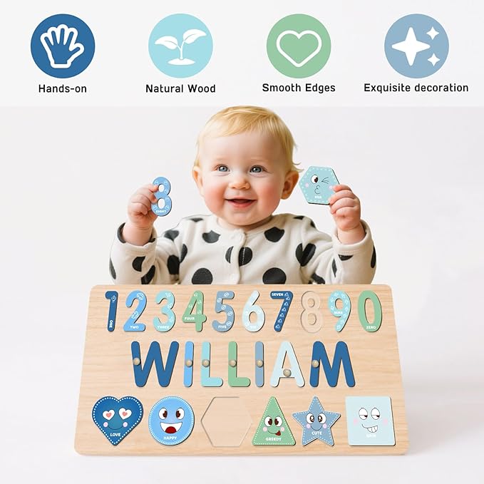 Personalized Name Puzzle for Kids, Customized Baby Gifts, Wooden Shapes Puzzles for Toddlers Boy and Girl, 1 Year Old Girl Gifts, Baby Shower