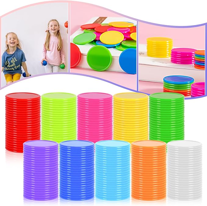 250 PCS Poker Card Game Chips, 37mm Plastic Poker Chips Bulk, Learning Counters Disks Chip for Math Counting, 10 Colors