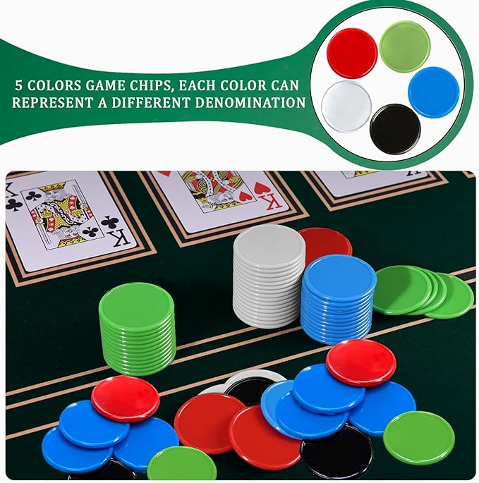 100 PCS Plastic Poker Chips Set, 1.45 Inch Colored Bingo Game Chips, Casino Chip for Game Tokens, Math Learning Counters for Ki ds Classroom, Blackjack, Party or Family Poker Card Games, Texas Hold'em