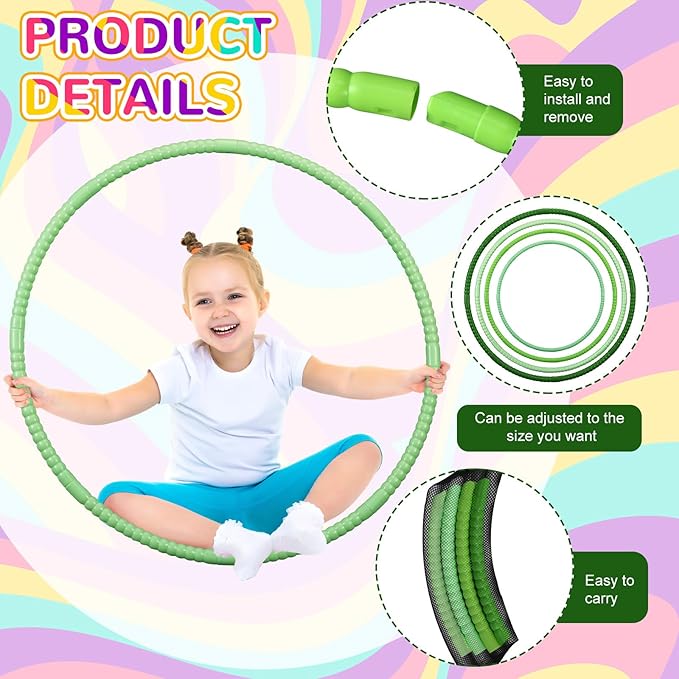 Sratte 8 Pcs Color Hoop Detachable Adjustable Hoop Exercise Ring Plastic Toys for Teens Games Gymnastics Dog Agility Equipment Party Decor, 4 Colors
