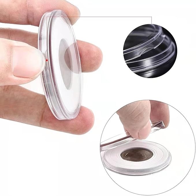 20-46 mm Wooden Coin Holder, 60 Pcs Highly Transparent Capsules With Foam Gasket, Collector Case, Professional Storage Box for Collection (Wood Color)